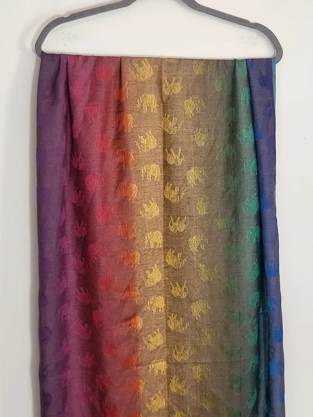 Pashmina Rainbow Elephant Print Scarf with Fringe 68 x 26